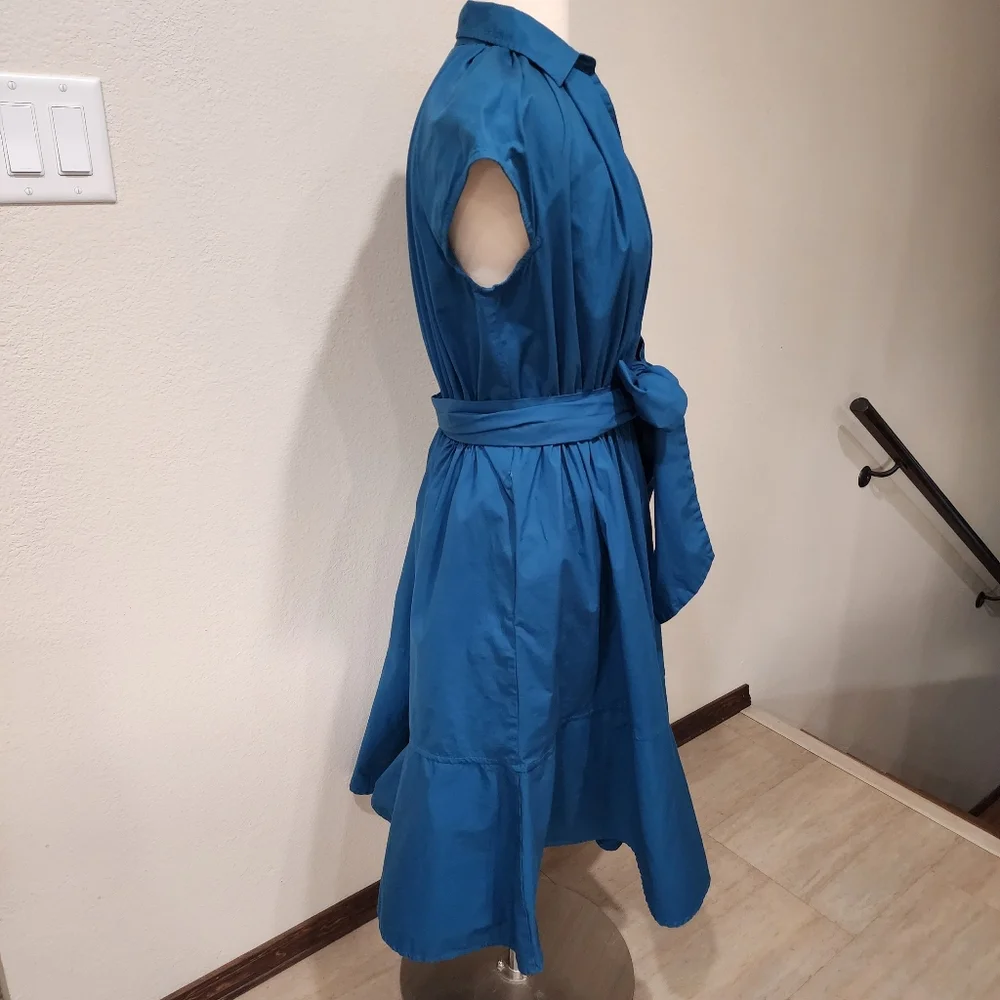 eShakti Cotton Poplin Blouson Midi Dress Dark Teal Classic Flare size Large 12 - Picture 8 of 11